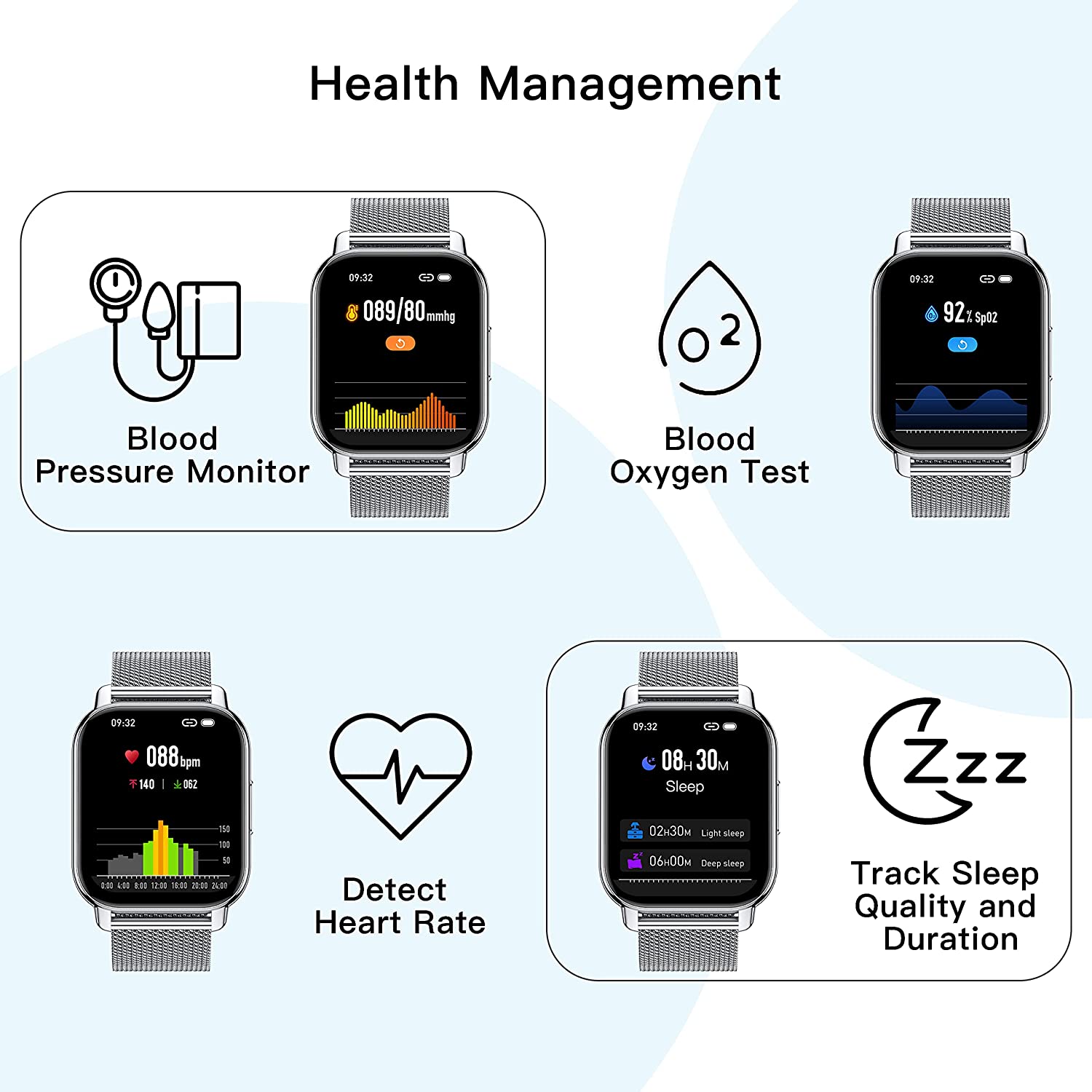 Popglory Smart Watch Call Receive/Dial, 1.85'' Smartwatch with AI Voice Control, Blood Pressure/SpO2/Heart Rate Monitor, Fitness Tracker Watch with 2 Straps for Men & Women iOS & Android Phones - Image 3